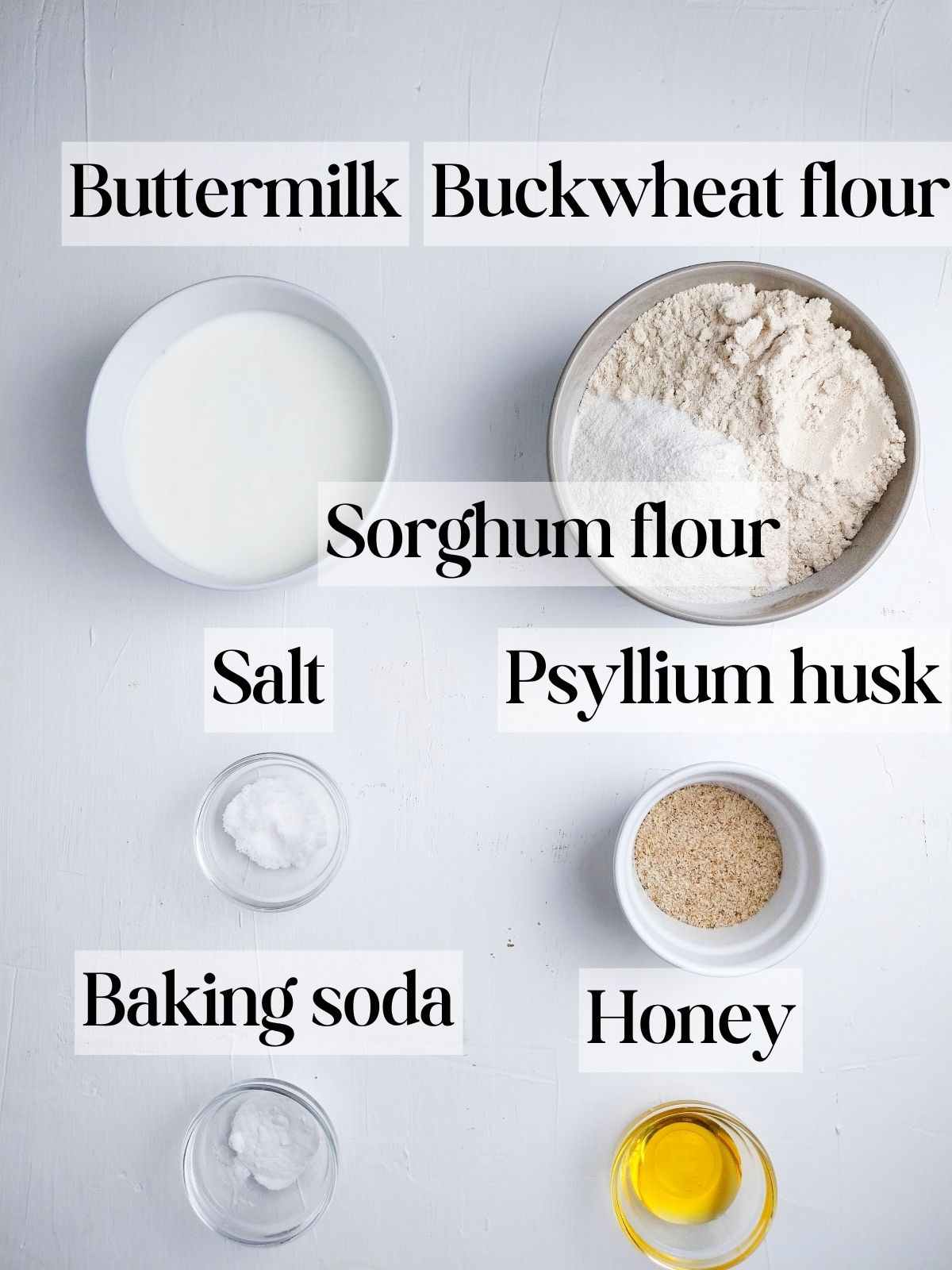 Ingredients on a whte surface.