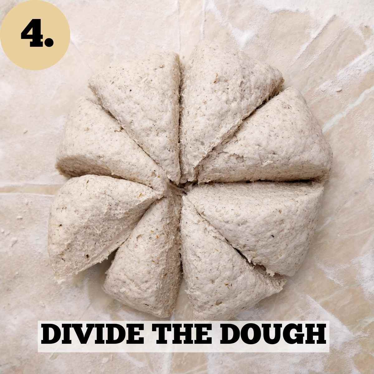The dough divided into 8 pieces.