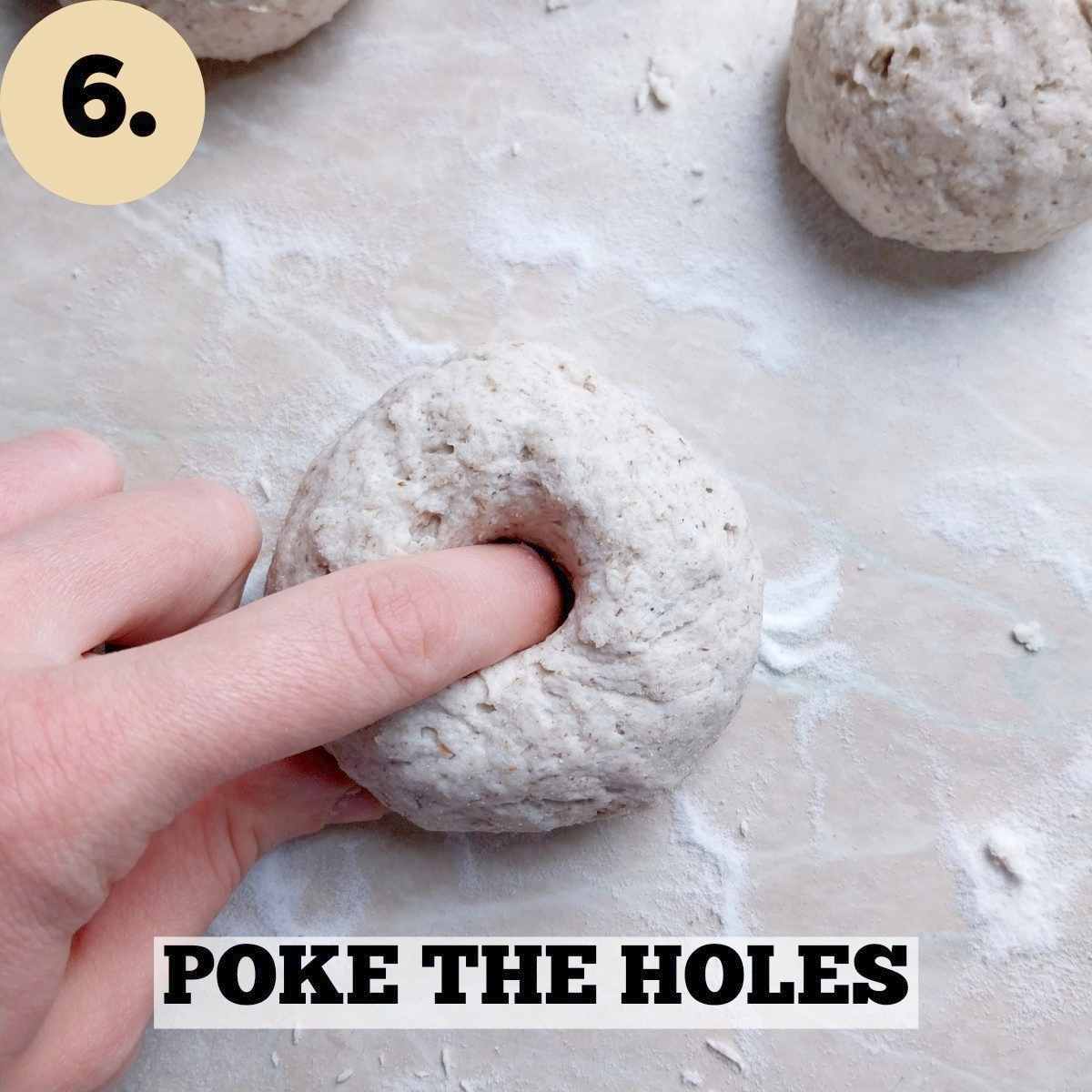 Poking a hole in the middle of a dough ball.