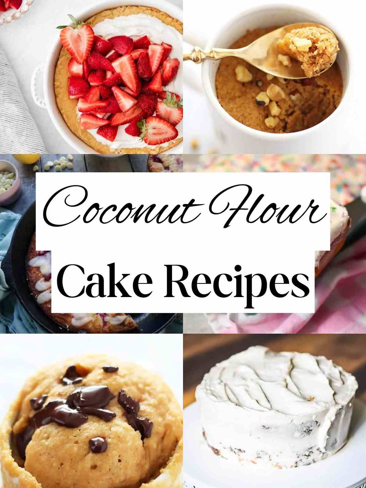 Collage with coconut flour cakes.