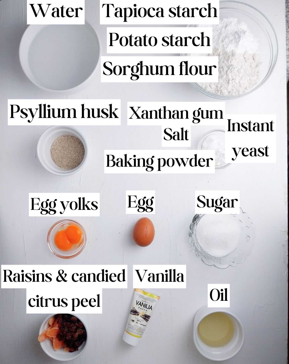 Ingredients for paska on a white surface.