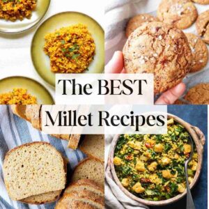 Four pictures of millet recipes in a collage.