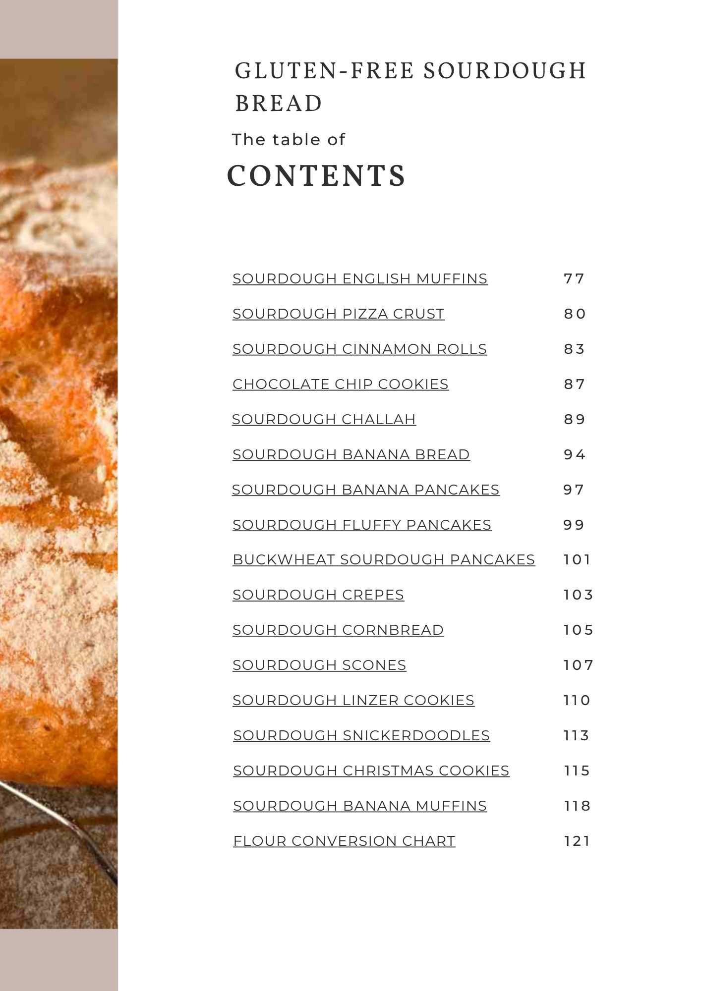 Contents of an ebook on gluten-free sourdough.