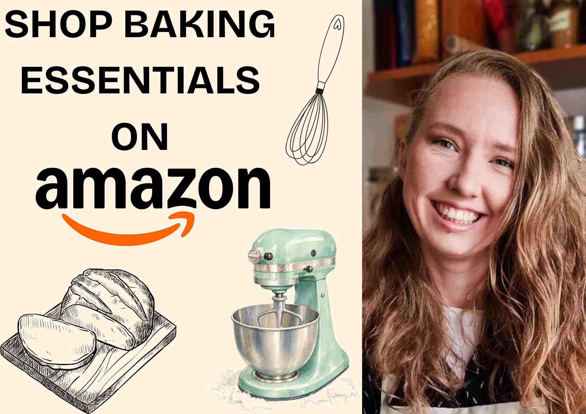 A picture of Natasha with a few baking essentials.
